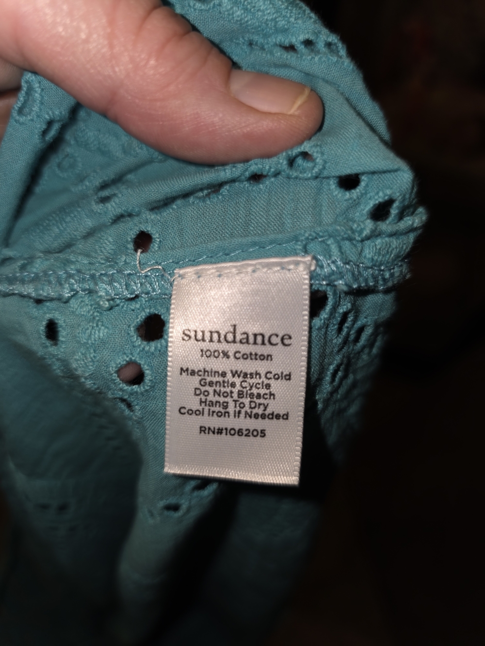 Sundance Turquoise Eyelet/ Tie On Each Arm Off-Shoulder Top Size Small PTP 23in - Picture 6 of 6